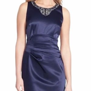 Eliza J satin sleeveless sheath jeweled ruched cocktail dress, 14.